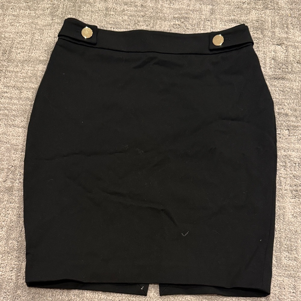 Express Black Pencil Skirt with Gold Accents